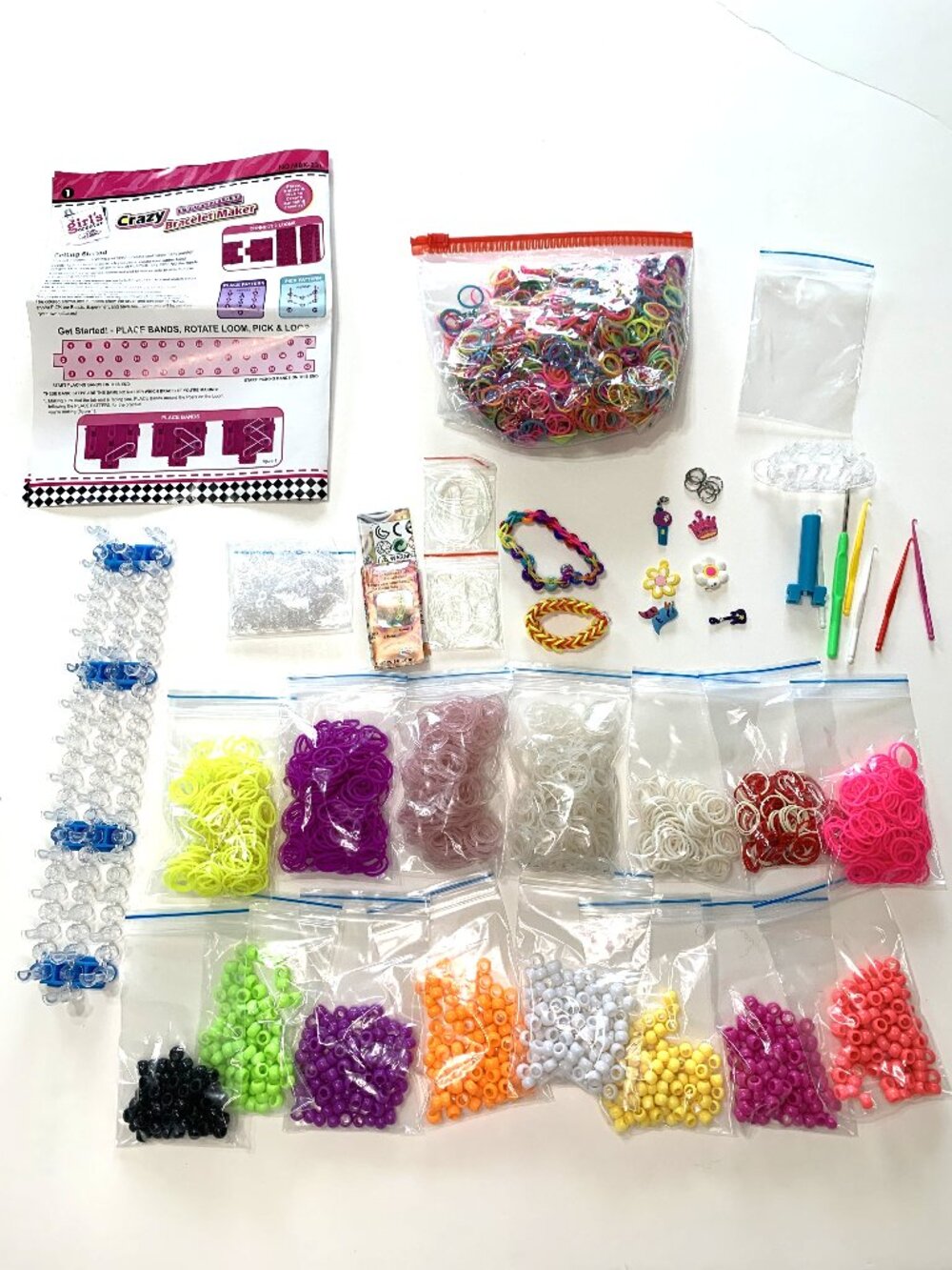 39 Piece Loom Bands Kit Beads Loom Board Charms Hooks Accessories